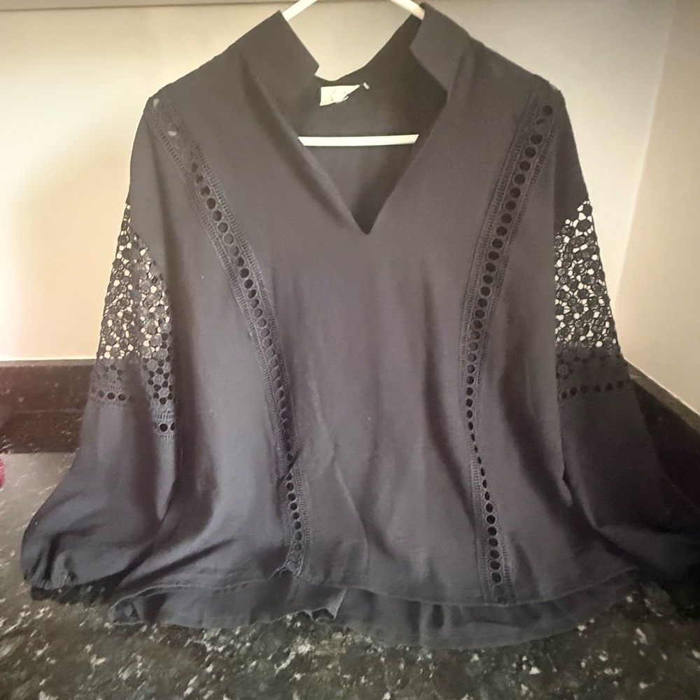 Tuckernuck Black Lace Sleeve Blouse